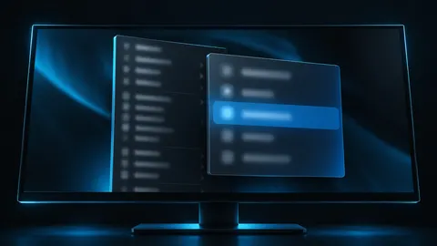 מסך מחשב כהה מציג תפריט קליק ימני מלא שמחליף תפריט מצומצם
