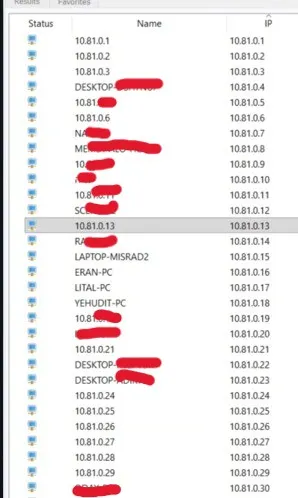תוצאות סריקת רשת (IP Scanner), זיהוי תחנות בטווח 10.81.0.X במסגרת ה-VPN