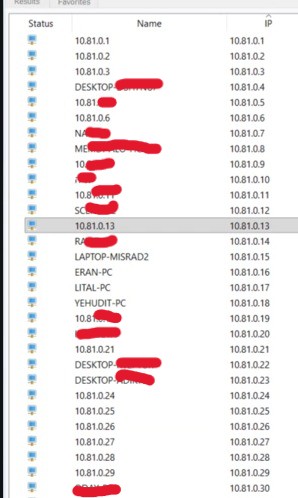 תוצאות סריקת רשת (IP Scanner), זיהוי תחנות בטווח 10.81.0.X במסגרת ה-VPN